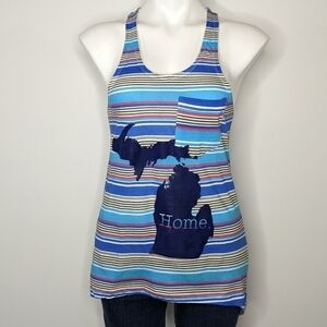 ✨3/$15 NWT Exist blue striped Michigan home tank top L